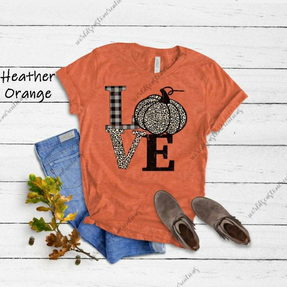 Tops - Womans Love leopard pumpkin